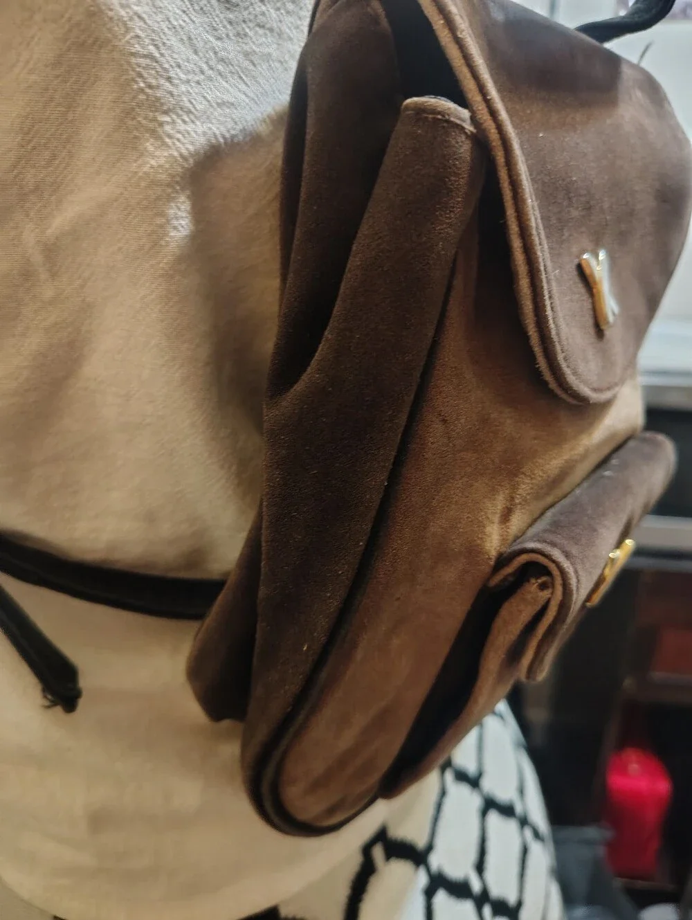 Vintage Paloma Picasso Brown Suede Leather Mini Backpack Made In Italy